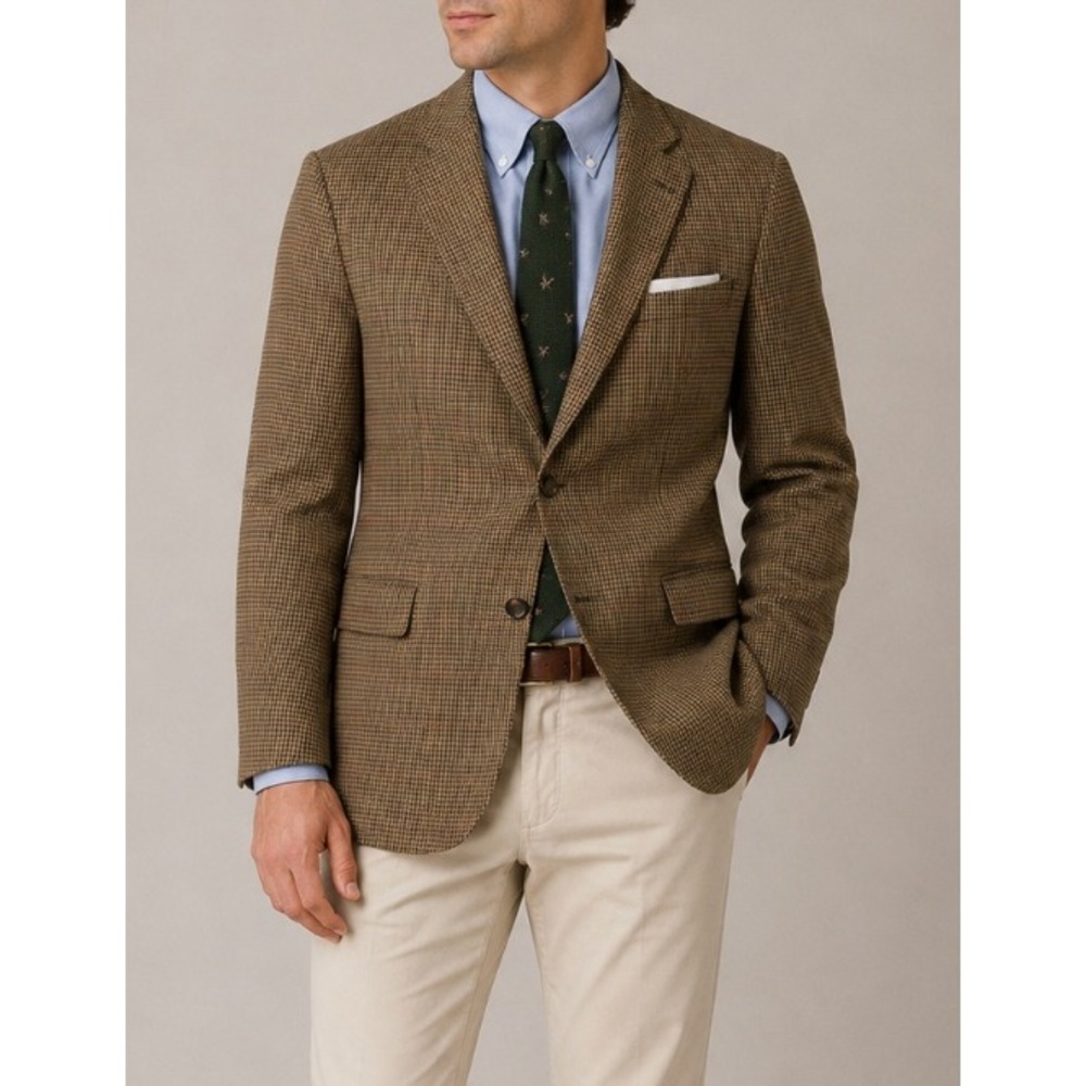 Brooks Brothers 346 Madison Fit Blazer 43R Men Brown Wool Houndstooth Sport Coat